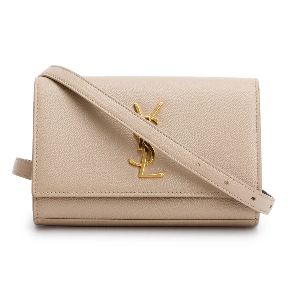Saint Laurent Beige Leather YSL Logo Crossbody Bag